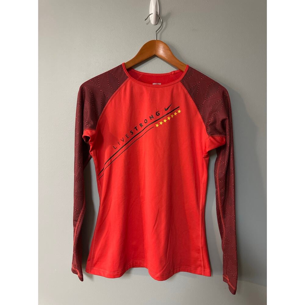 Nike Pro Livestrong Compression Shirt Womens Medium Red Long Sleeve
